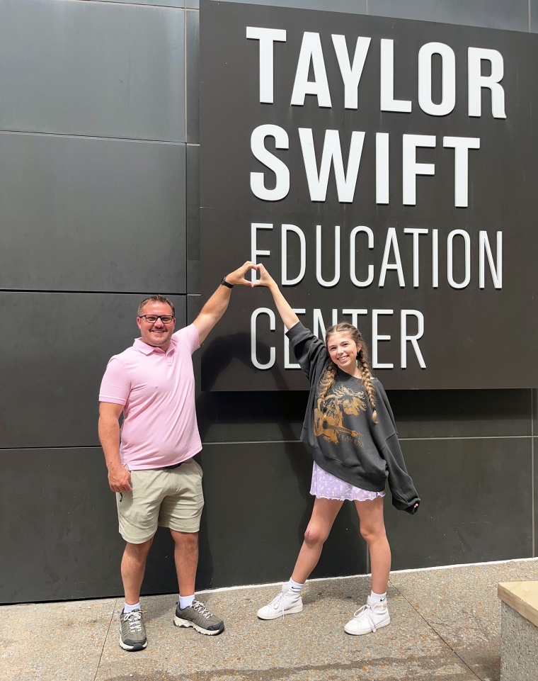 "Swiftie Dad" Rob Scharbach and his 13-year-old stepdaughter, Sophia, pictured at the Country Music Hall of Fame in Nashville.