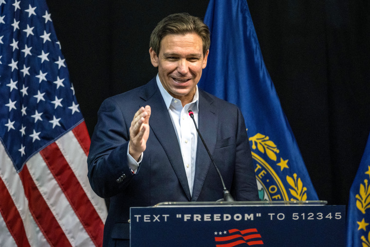 Image: Republican presidential candidate Florida Gov. Ron DeSantis delivers remarks during his "Our Great American Comeback" Tour stop on June 1, 2023 in Laconia, N.H.