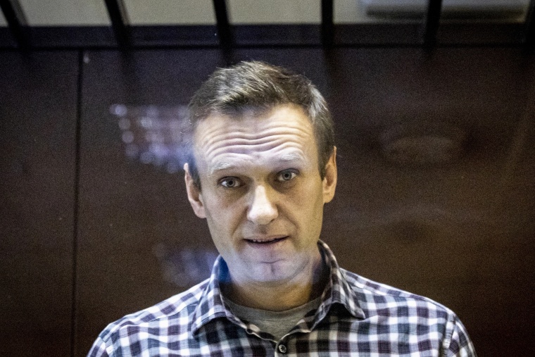 Russian opposition leader Alexei Navalny in the Babuskinsky District Court in Moscow on Feb. 20, 2021.