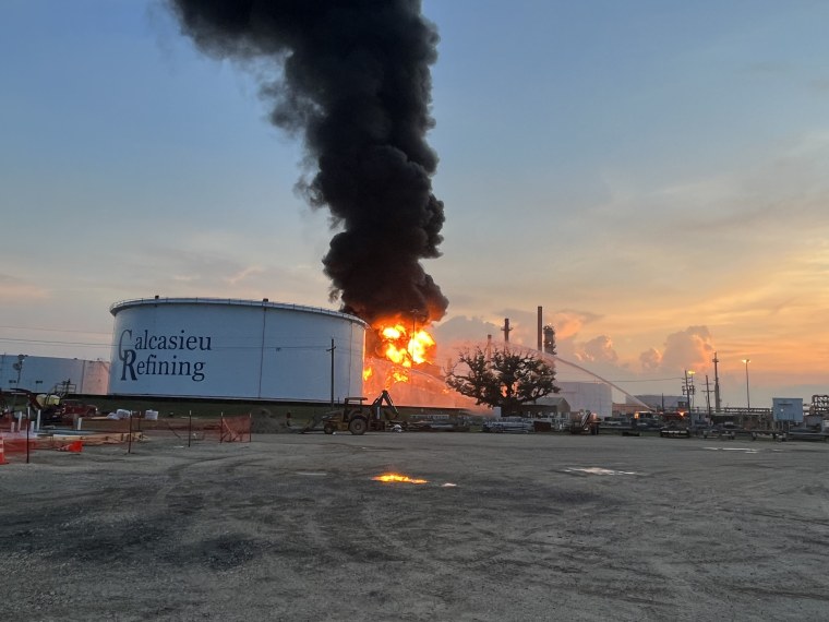 Evacuations were ordered Saturday, June 3, 2023, as a fire burned at Calcasieu Refining Co. near Lake Charles, Louisiana. 