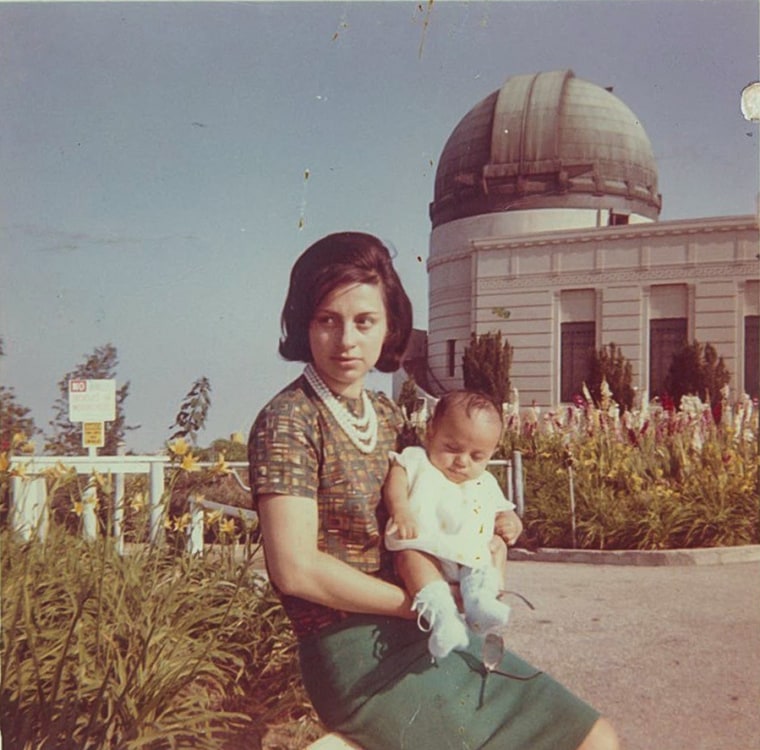 Hector Tobar with his mother Mercedes at the Griffith Park Observatory, Los Angeles, 1963.