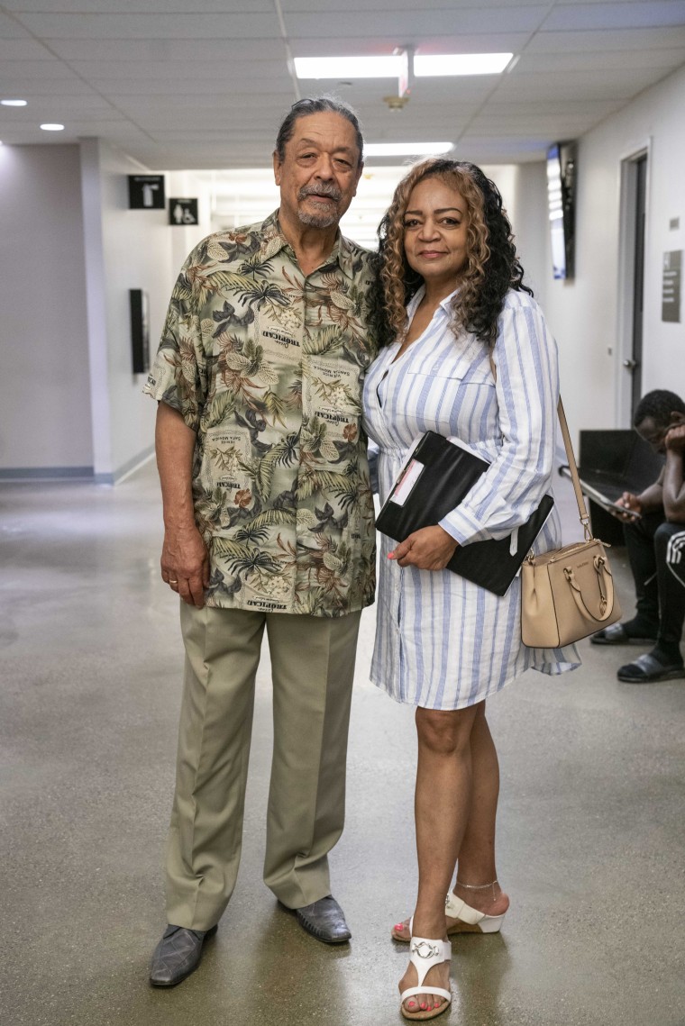 Landlords Sequoia (right) and Milton Ferguson after their case was heard at housing court in the 36th District Court in Detroit on June 5, 2023.