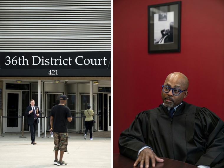Chief Judge William McConico answers questions at the 36th District Court in Detroit on June 5, 2023.