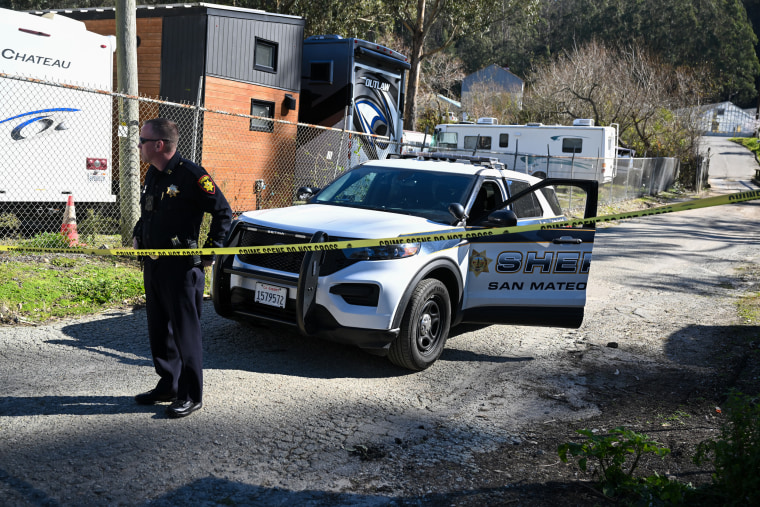 Police cordon off the crime scene in Half Moon Bay, Calif.
