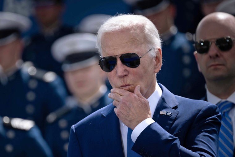 President Joe Biden listens during a graduation ceremony at the United States Air Force Academy on June 1, 2023.