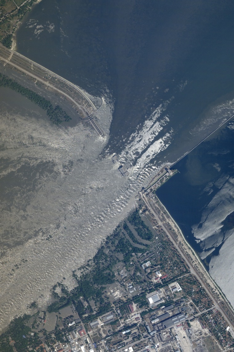 Overview of the damage on the Kakhovka dam in southern Ukraine