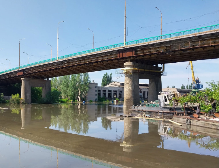 flooded area of Kherson following damage sustained at Kakhovka hydroelectric dam. 