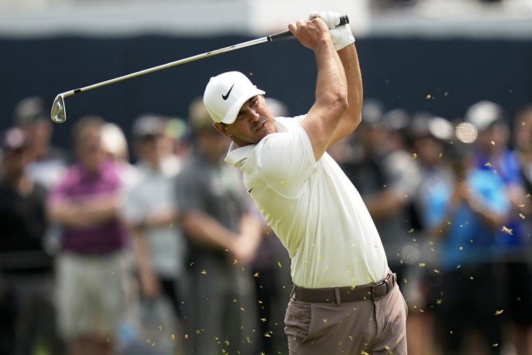 Brooks Koepka hits from the fairway during the the PGA Championship golf tournament