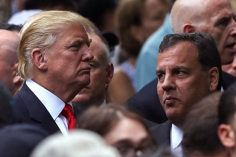 Republican presidental nominee Donald Trump and New Jersey Gov. Chris Christie attend the September 11 Commemoration Ceremony on Sept. 11, 2016, in New York.