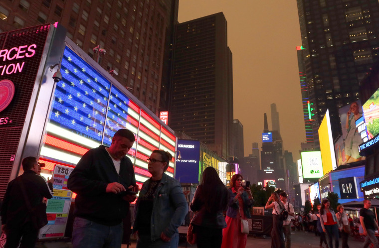 Canada wildfires clouds New York City sky for Yankees game