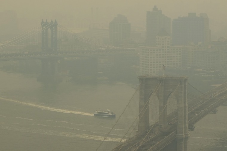 Smoke from wildfires in Canada blankets New York on June 7, 2023.