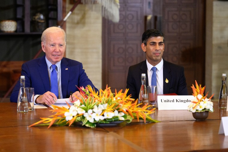 Joe Biden and Rishi Sunak at the G20 summit in Nusa Dua, Indonesia