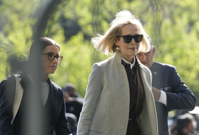 E. Jean Carroll arrives at a courthouse in New York on April 25, 2023.