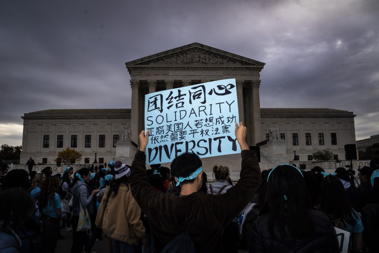 People rally in support of affirmative action in college admissions at the Supreme Court
