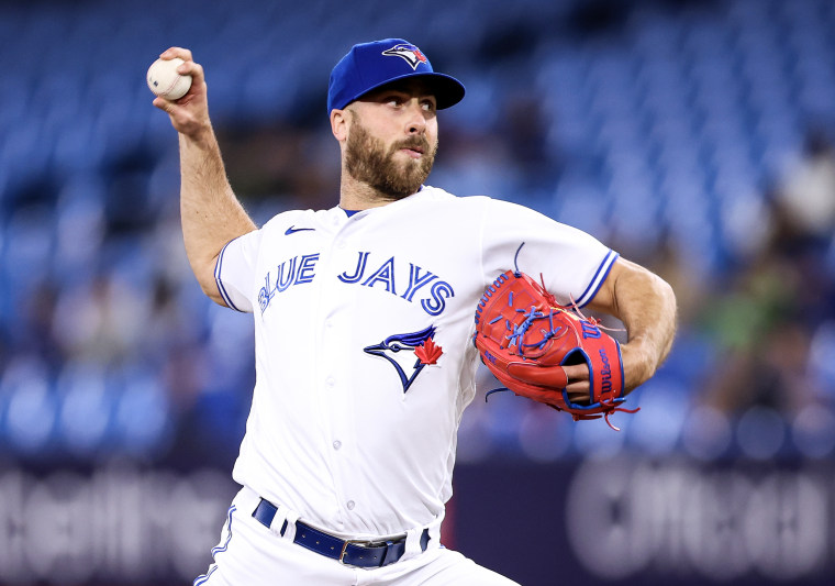 Anthony Bass of the Toronto Blue Jays delivers a pitch against the Chicago White Sox in Toronto on April 25, 2023.