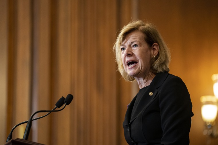 Sen. Tammy Baldwin speaks during a bill enrollment ceremony for the Respect for Marriage Act at the Capitol