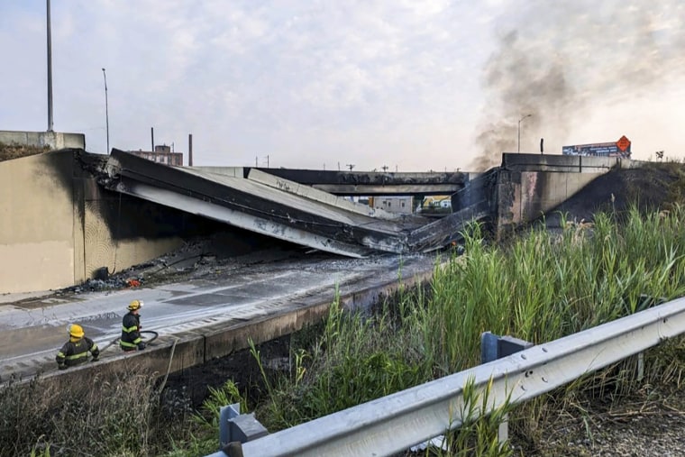 The collapsed part of I-95 in Philadelphia on June 11, 2023.