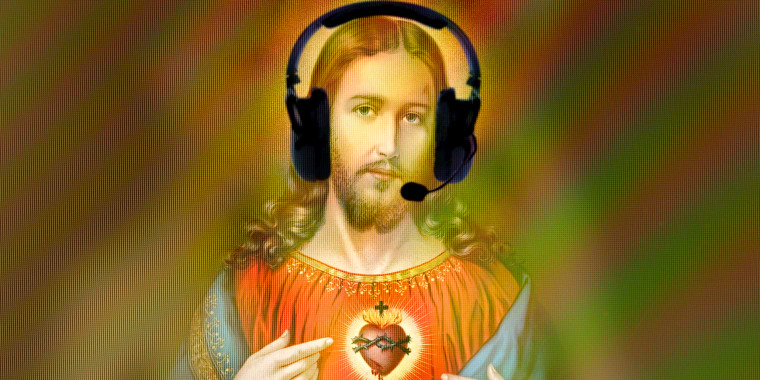 Photo Illustration: Jesus Christ wearing a gamer headset