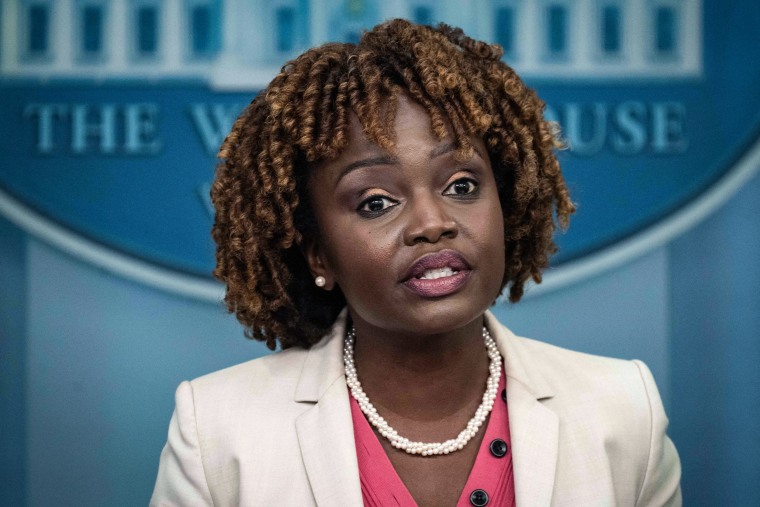 Image: White House Press Secretary Karine Jean-Pierre speaks during the daily briefing in the James S Brady Press Briefing Room of the White House on June 12, 2023.