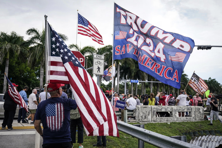 Image: Supporters of former President Donald Trump, rally outside the Trump National Doral resort, on June 12, 2023 in Doral, Fla. 