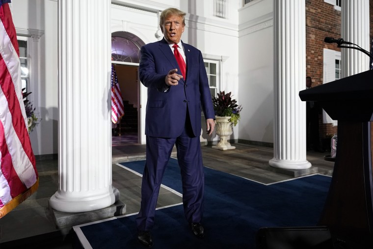 Former President Donald Trump arrives to speak at Trump National Golf Club in Bedminster, N.J., on June 13, 2023.