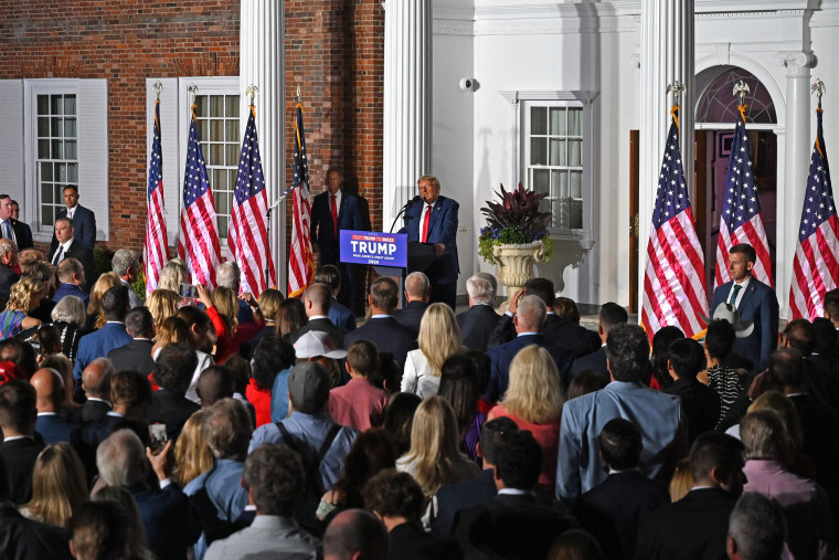 Former US President Donald Trump delivers remarks at Trump National Golf Club Bedminster in Bedminster, New Jersey, on June 13, 2023. Trump appeared in court in Miami for an arraignment regarding 37 federal charges, including violations of the Espionage Act, making false statements, and conspiracy regarding his mishandling of classified material after leaving office.