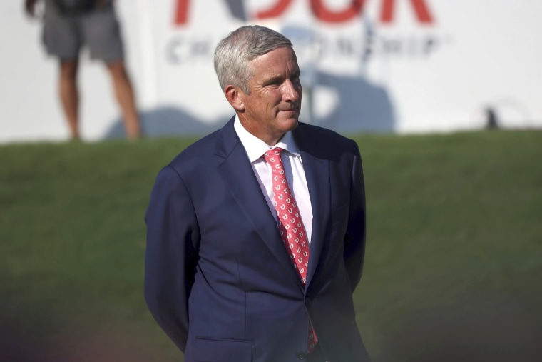 PGA Commissioner Jay Monahan during the trophy presentation at the 2022 PGA Tour Championship in Atlanta