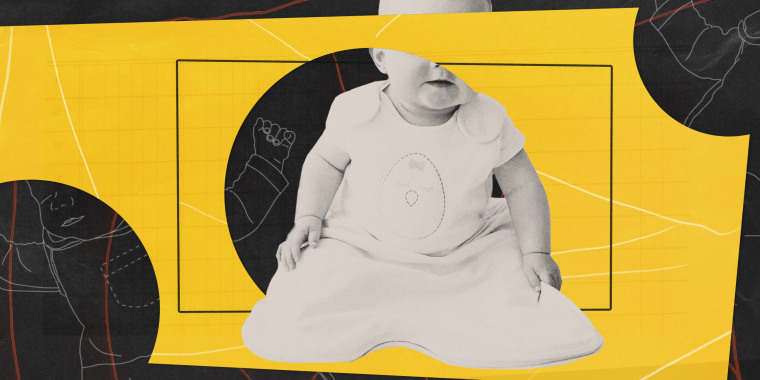 Photo illustration of an infant in a weighted sleep sack.