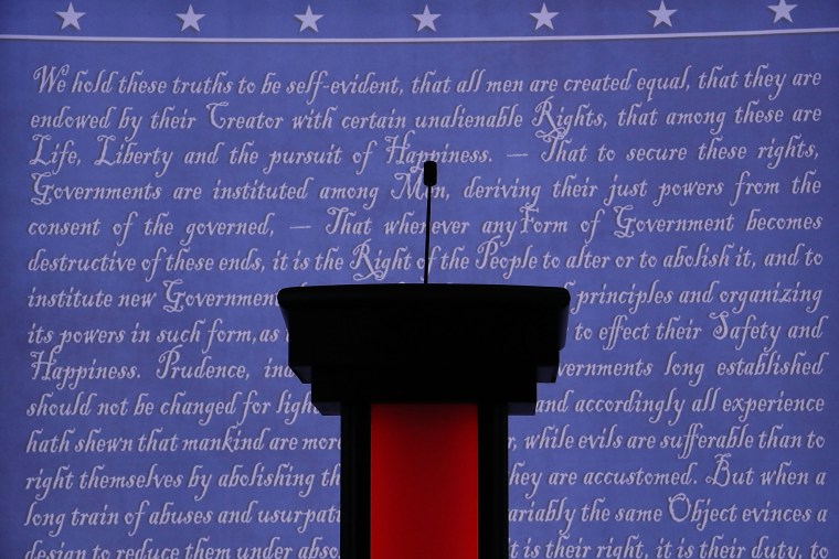 A candidate's podium on a debate stage.