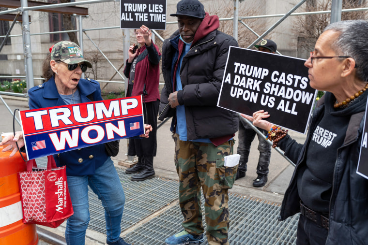 Protesters gather outside of New York County Criminal Courthouse in New York City