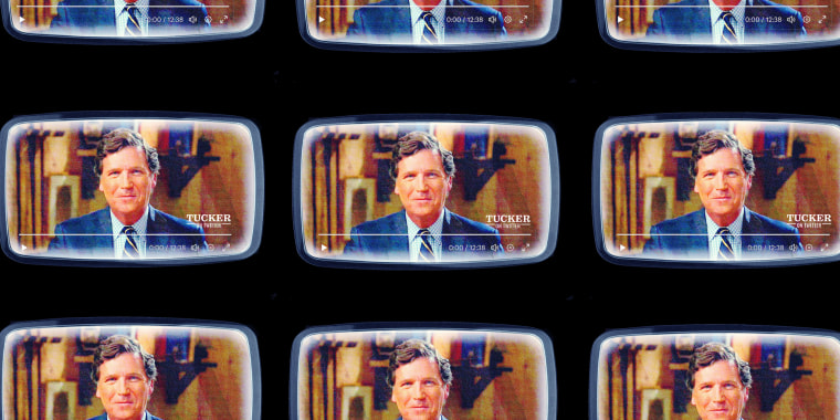 Six TV screens of Tucker Carlson's face