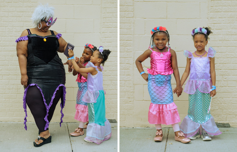 From left, Michelle Barnes Anderson, Melkenzye Anderson and Kylie Rose Rhone. Anderson took her grandchildren to the premiere of the new “Little Mermaid” movie, and they loved it. She believes representation for the children is important.