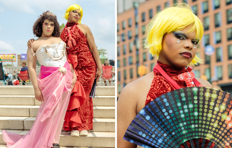 Students Fraidy Perez and Ivan Perez spent more than two hours Saturday morning assembling their handmade looks. 