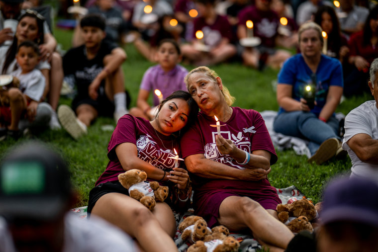 A candlelight vigil on for the victims of the mass shooting at Robb Elementary School in Uvalde, Texas, on May 24, 2023, the 1-year anniversary of the attack.