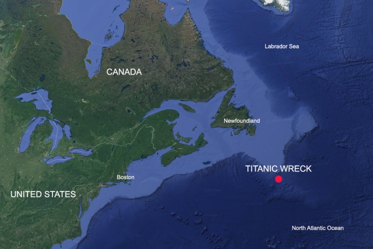 На какой где затонул титаник. Место крушения Титаника на карте со спутника. Затонувший Титаник на карте. Северная Атлантика Титаник карта.