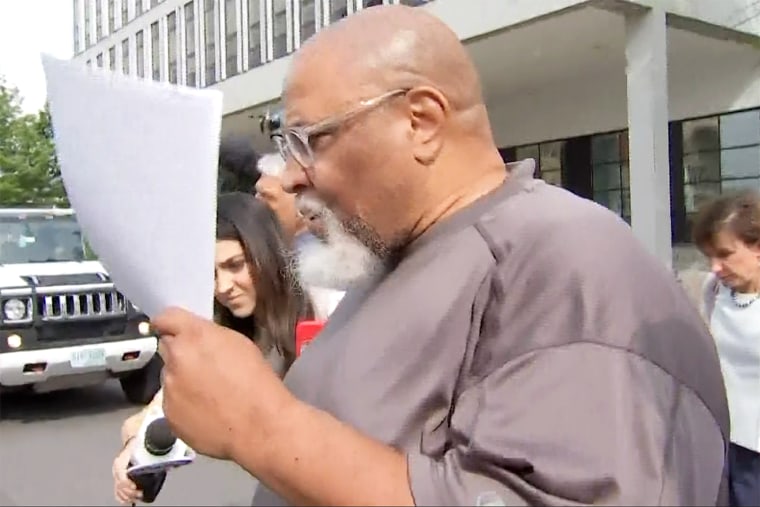 Cedric Lodge, former manager of the morgue at Harvard Medical School, leaves federal court in Boston, on June 14, 2023.