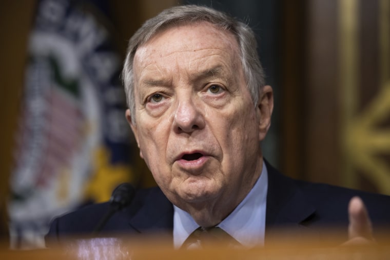 Senate Judiciary Committee Chair Dick Durbin (D-Ill.) speaks during a meeting on Capitol Hill May 18, 2023.
