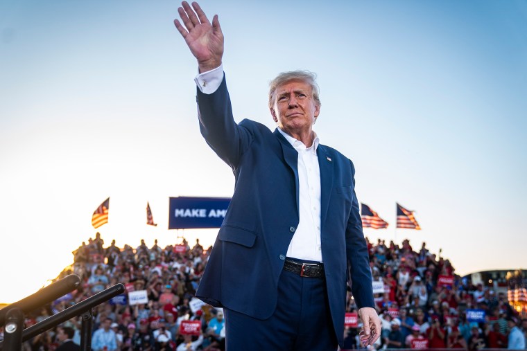 Donald Trump departs after speaking at a campaign rally  in Waco, Texas, on March 25, 2023.