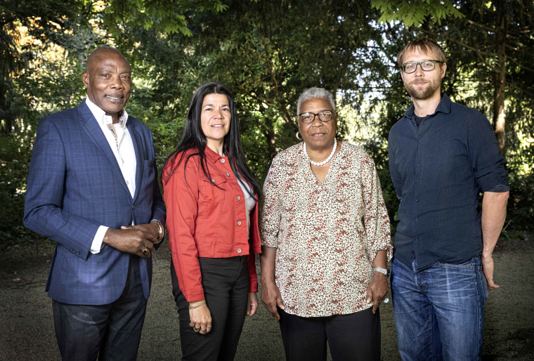 Editors of the "Staat en Slavernij" report, from left: Urwin Vyent, Esther Captain, Rose Mary Allen and Matthias van Rossum.