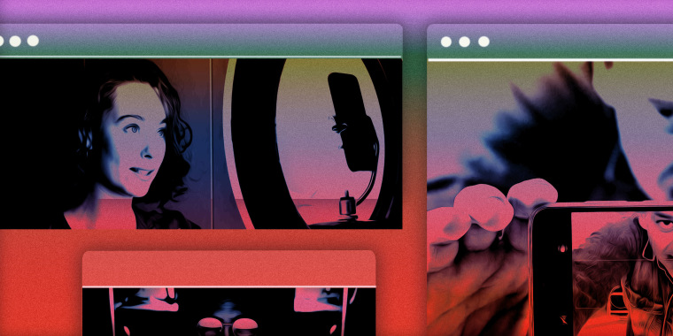 Screens of various content creators against a gradient backdrop 