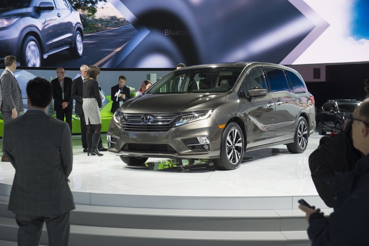 The 2018 Honda Odyssey minivan at North American International Auto Show in Detroit in 2017.