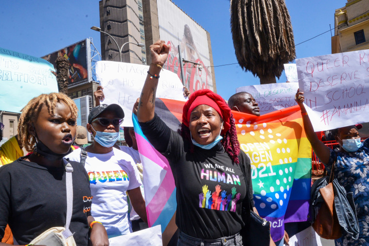 Queer rights demonstrators protest during a rally in Nairobi, Kenya