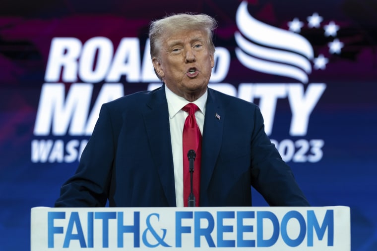 Former President Donald Trump speaks during the Faith and Freedom Coalition conference in Washington, Saturday, June 24, 2023. 