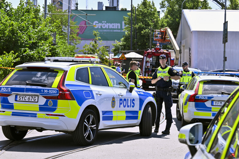 Police cordon off the Gröna Lund amusement park in Stockholm on June 25, 2023.