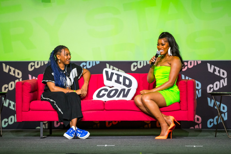 Keke Palmer, right, at VidCon in Anaheim, Calif., on June 22, 2023.