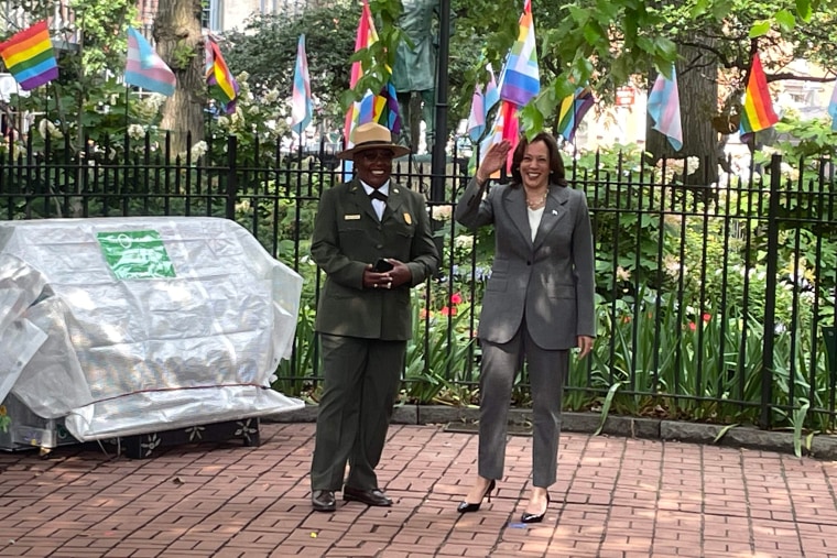 Vice President Kamala Harris at Stonewall National Monument in New York on Monday.