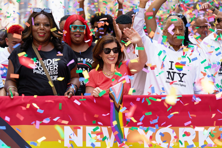 Kathy Hochul and Reverend Al Sharpton at the NYC Pride March on June 25, 2023. 