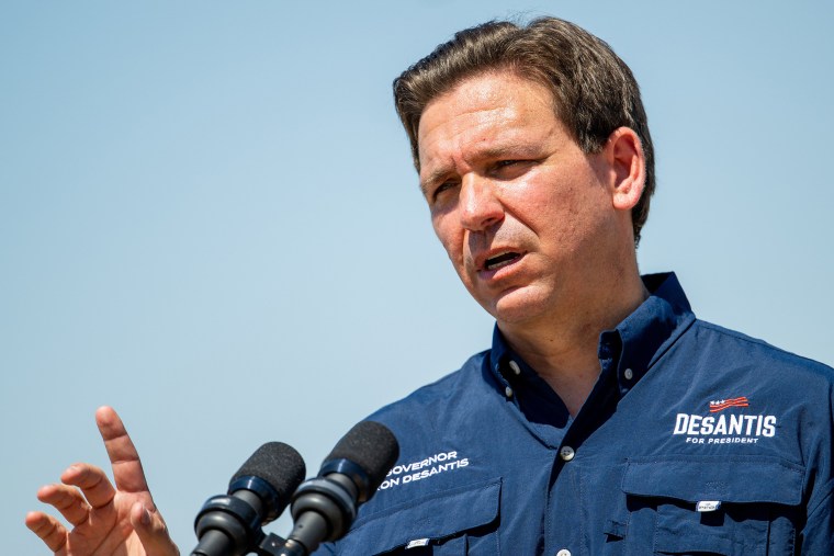 EAGLE PASS, TEXAS - JUNE 26: Republican presidential candidate, Florida Gov. Ron DeSantis speaks during a press conference on the banks of the Rio Grande on June 26, 2023 in Eagle Pass, Texas. Gov. DeSantis visited the border along the Rio Grande and engaged residents and voters while speaking on border security at an event earlier in the day. (Photo by Brandon Bell/Getty Images)