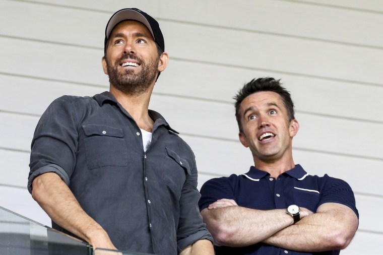 Ryan Reynolds and Rob McElhenney in Wrexham, Wales, on April 18, 2023.