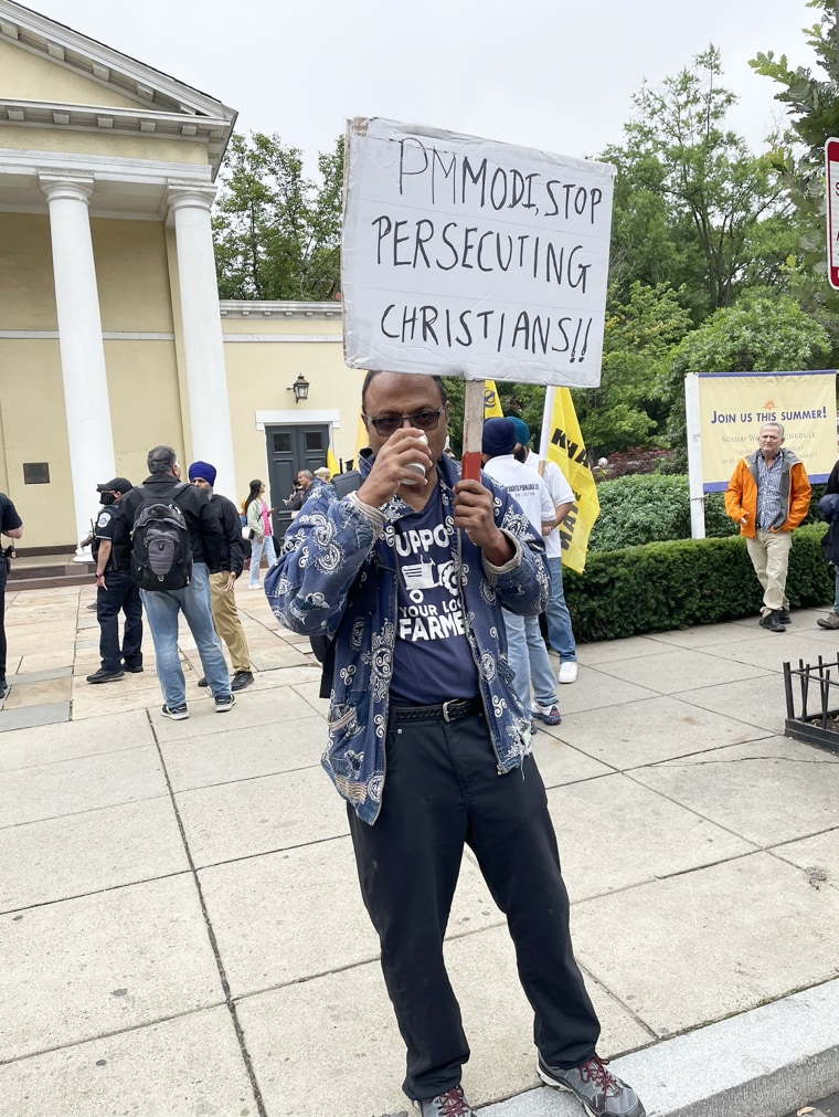 Prem Devanbu, 65, at an anti-Modi protest near the White House on June 22, 2023.